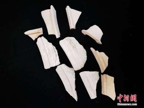 圖為靜寧縣賈河鄉(xiāng)竇坪村出土的彩陶片、紅陶片。 夏劍鋒 攝