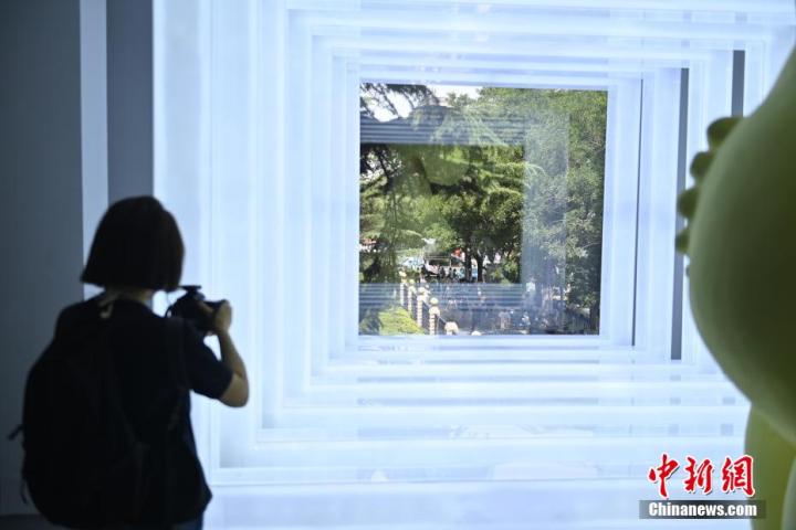 圖為游客參觀藝術(shù)展。中新社記者 李亞龍 攝