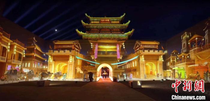 2024年7月15日，甘肅嘉峪關(guān)開啟“夜游”模式。圖為夜游燈光劇《天下嘉峪關(guān)》光影效果。(甘肅嘉峪關(guān)關(guān)城景區(qū)供圖)